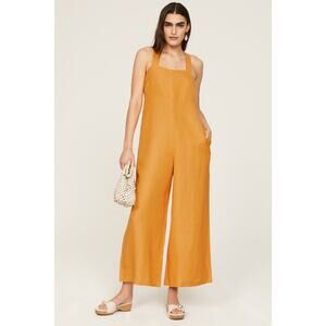PETER SOM Marigold Yellow Linen Blend Square Neck Cross Back Jumpsuit Size 0